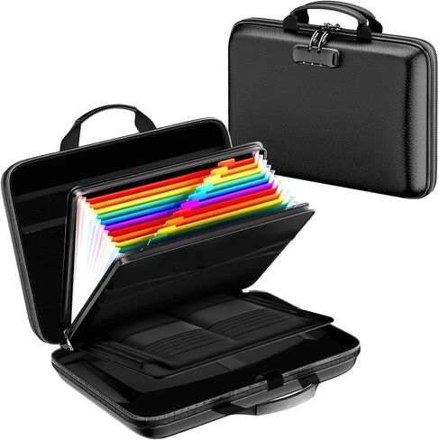 Fireproof Document Box, Hard Case Fireproof File Organizer with Lock and 13 Pocket Accordion File Folder, Portable Safe Box for Home Office Travel to Storage Important Documents Laptop Black in Saudi Arabia