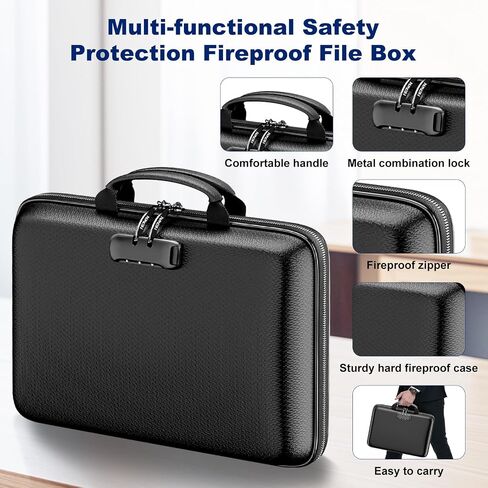 Fireproof Document Box, Hard Case Fireproof File Organizer with Lock and 13 Pocket Accordion File Folder, Portable Safe Box for Home Office Travel to Storage Important Documents Laptop Black in Saudi Arabia