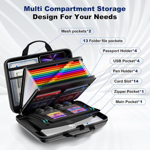 Fireproof Document Box, Hard Case Fireproof File Organizer with Lock and 13 Pocket Accordion File Folder, Portable Safe Box for Home Office Travel to Storage Important Documents Laptop Black in Saudi Arabia