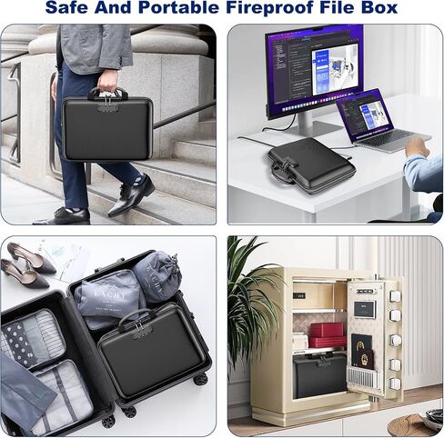 Fireproof Document Box, Hard Case Fireproof File Organizer with Lock and 13 Pocket Accordion File Folder, Portable Safe Box for Home Office Travel to Storage Important Documents Laptop Black in Saudi Arabia