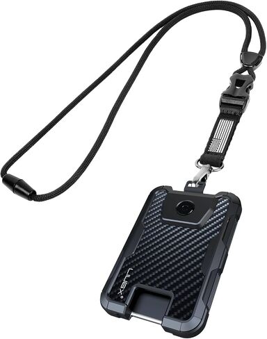 LIUGX Carbon Fiber Badge Holder with Heavy Duty Breakaway Lanyard, Durable ID Card Holder (Holds 6 Cards) with Quick Release Detachable Buckle, Metal Clip, American Flag in Saudi Arabia