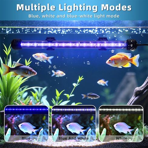 LED Submersible Aquarium Light 4W Underwater Fish Tank Light with Blue White&Blue and White Three Light Modes Timer Automatic On/Off and Dimmer Brightness Adjustable (7.5inch) in Saudi Arabia
