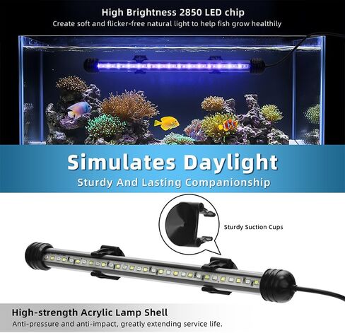 LED Submersible Aquarium Light 4W Underwater Fish Tank Light with Blue White&Blue and White Three Light Modes Timer Automatic On/Off and Dimmer Brightness Adjustable (7.5inch) in Saudi Arabia