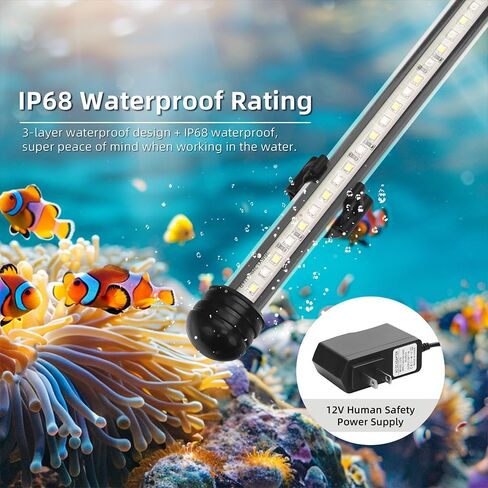 LED Submersible Aquarium Light 4W Underwater Fish Tank Light with Blue White&Blue and White Three Light Modes Timer Automatic On/Off and Dimmer Brightness Adjustable (7.5inch) in Saudi Arabia