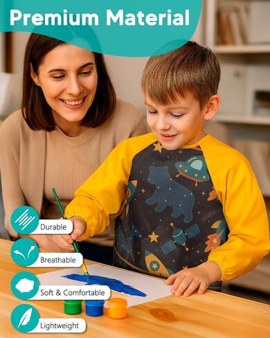 Oiomniv Kids Art Smock-مئزر طويل الأكمام مقاوم للماء مع 3 جيوب ، أطفال قابلة للغسل وأطفال Smock للأعمار 3-8 in Kuwait