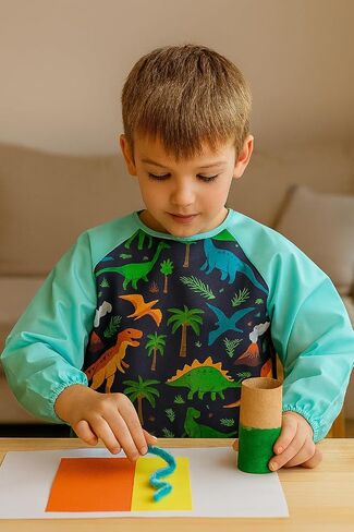 Oiomniv Kids Art Smock-مئزر طويل الأكمام مقاوم للماء مع 3 جيوب ، أطفال قابلة للغسل وأطفال Smock للأعمار 3-8 in Kuwait