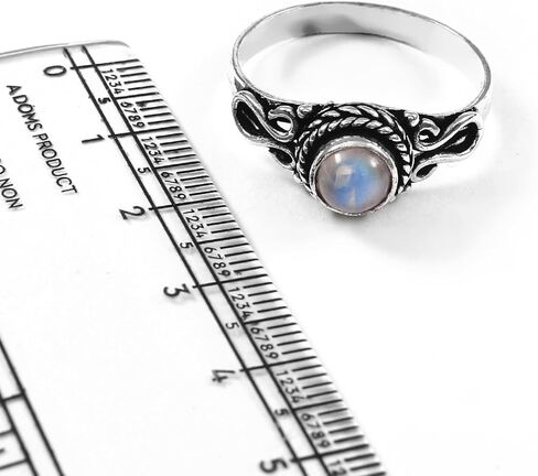 925 Sterling Silver 6mm Gemstone Ring for Women Stackable Dainty Silver Birthstone Rings Natural Healing Crystal Jewelry Handmade Minimalist Ring (RAINBOW MOONSTONE, 6) in Kuwait