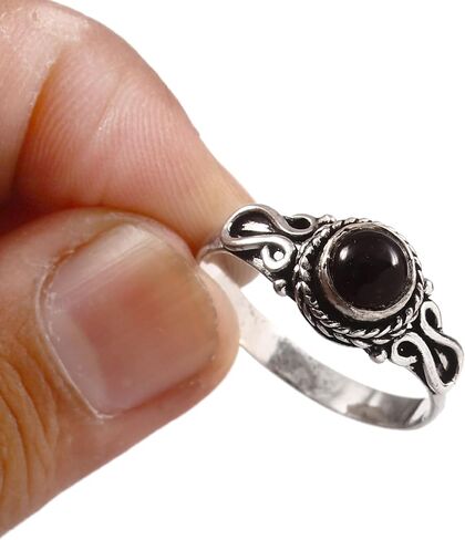925 Sterling Silver 6mm Gemstone Ring for Women Stackable Dainty Silver Birthstone Rings Natural Healing Crystal Jewelry Handmade Minimalist Ring (RAINBOW MOONSTONE, 6) in Kuwait