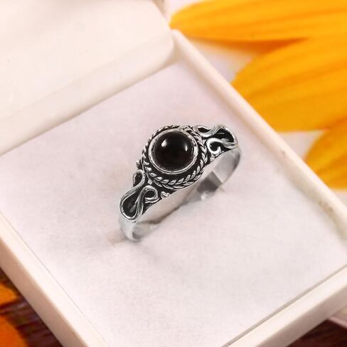 925 Sterling Silver 6mm Gemstone Ring for Women Stackable Dainty Silver Birthstone Rings Natural Healing Crystal Jewelry Handmade Minimalist Ring (RAINBOW MOONSTONE, 6) in Kuwait