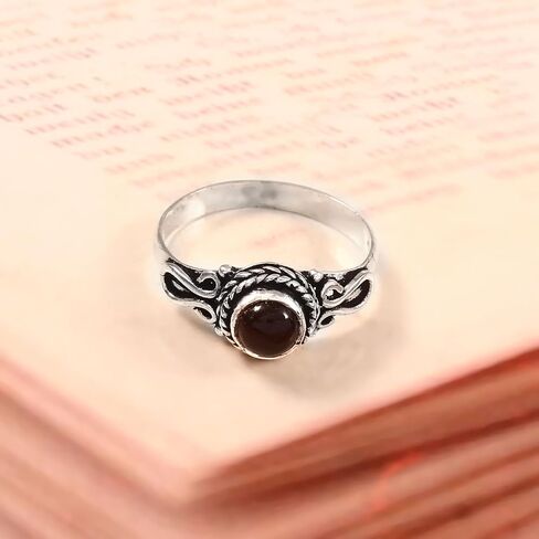 925 Sterling Silver 6mm Gemstone Ring for Women Stackable Dainty Silver Birthstone Rings Natural Healing Crystal Jewelry Handmade Minimalist Ring (RAINBOW MOONSTONE, 6) in Kuwait