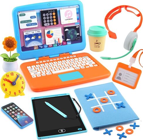 Play Play Office Office Most Met for Kids ، وميزات Toy Labstop Computer ، LCD كتابة الكمبيوتر اللوحي ، هاتف الألعاب ، سماعات الرأس ، عباد الشمس وتناول كوب القهوة ، هدايا الألعاب للأولاد الذين تتراوح أعمارهم بين 3-5-7 in Saudi Arabia