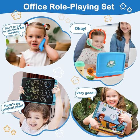 Play Play Office Office Most Met for Kids ، وميزات Toy Labstop Computer ، LCD كتابة الكمبيوتر اللوحي ، هاتف الألعاب ، سماعات الرأس ، عباد الشمس وتناول كوب القهوة ، هدايا الألعاب للأولاد الذين تتراوح أعمارهم بين 3-5-7 in Saudi Arabia