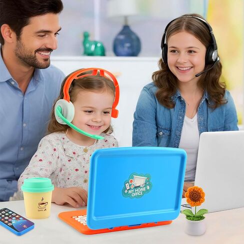 Play Play Office Office Most Met for Kids ، وميزات Toy Labstop Computer ، LCD كتابة الكمبيوتر اللوحي ، هاتف الألعاب ، سماعات الرأس ، عباد الشمس وتناول كوب القهوة ، هدايا الألعاب للأولاد الذين تتراوح أعمارهم بين 3-5-7 in Saudi Arabia
