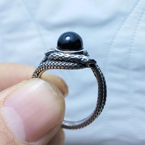 Retro Sterling Silver White Agate Stone Bead Ring,Cool Punk Gothic Infinity Ouroboros Snake Natural Crystal Gemstone Quartz Gem Stone Ring Jewelry for Women Her (A04_White Agate, 9) in Saudi Arabia