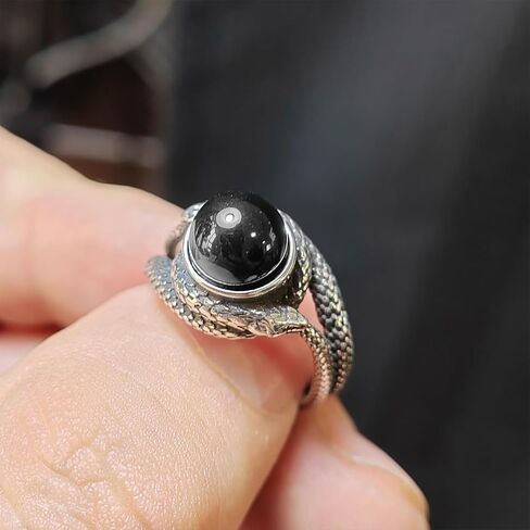 Retro Sterling Silver White Agate Stone Bead Ring,Cool Punk Gothic Infinity Ouroboros Snake Natural Crystal Gemstone Quartz Gem Stone Ring Jewelry for Women Her (A04_White Agate, 9) in Saudi Arabia