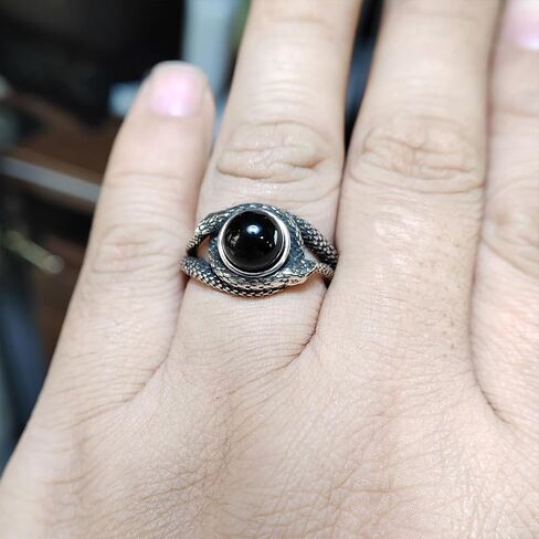 Retro Sterling Silver White Agate Stone Bead Ring,Cool Punk Gothic Infinity Ouroboros Snake Natural Crystal Gemstone Quartz Gem Stone Ring Jewelry for Women Her (A04_White Agate, 9) in Saudi Arabia