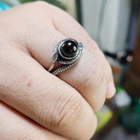 Retro Sterling Silver White Agate Stone Bead Ring,Cool Punk Gothic Infinity Ouroboros Snake Natural Crystal Gemstone Quartz Gem Stone Ring Jewelry for Women Her (A04_White Agate, 9) in Saudi Arabia