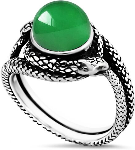 Retro Sterling Silver White Agate Stone Bead Ring,Cool Punk Gothic Infinity Ouroboros Snake Natural Crystal Gemstone Quartz Gem Stone Ring Jewelry for Women Her (A04_White Agate, 9) in Saudi Arabia