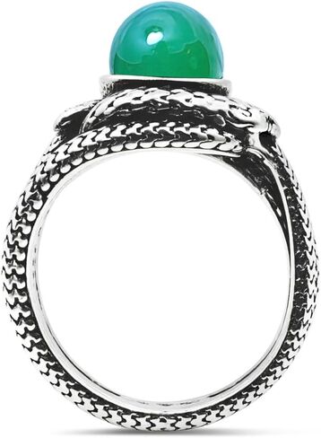 Retro Sterling Silver White Agate Stone Bead Ring,Cool Punk Gothic Infinity Ouroboros Snake Natural Crystal Gemstone Quartz Gem Stone Ring Jewelry for Women Her (A04_White Agate, 9) in Saudi Arabia