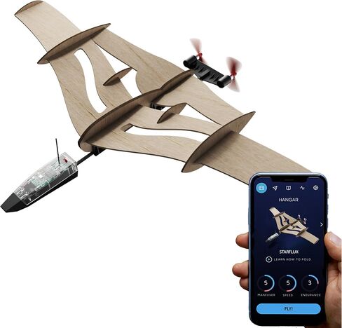 POWERUP New STARFLUX DIY Balsa Wood RC Airplane Kit – Build & Fly Smartphone Controlled Plane 4.0 | Made in USA, 2-in-1 Design, STEM Kit for Teens & Hobbyists in Kuwait