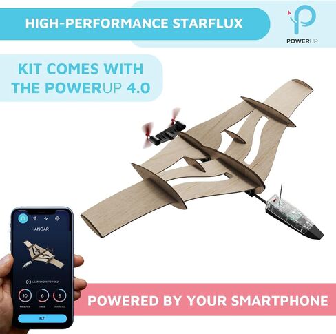 POWERUP New STARFLUX DIY Balsa Wood RC Airplane Kit – Build & Fly Smartphone Controlled Plane 4.0 | Made in USA, 2-in-1 Design, STEM Kit for Teens & Hobbyists in Kuwait