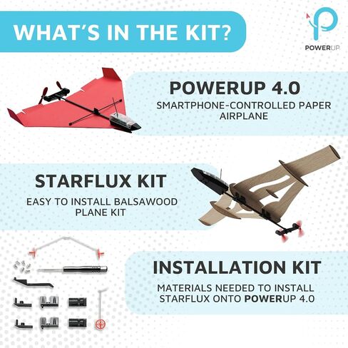 POWERUP New STARFLUX DIY Balsa Wood RC Airplane Kit – Build & Fly Smartphone Controlled Plane 4.0 | Made in USA, 2-in-1 Design, STEM Kit for Teens & Hobbyists in Kuwait