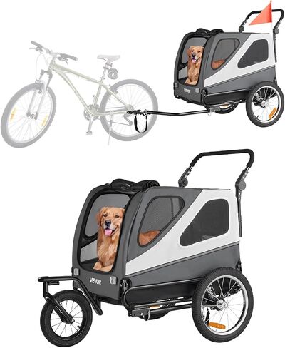 VEVOR Dog Bike Trailer, Supports up to 100 lbs, 2-in-1 Pet Stroller Cart Bicycle Carrier for Small & Large Dogs, Easy Folding Frame with Quick Release Wheel, Universal Bicycle Coupler, Internal Leash in Saudi Arabia