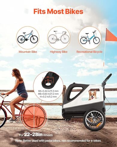 VEVOR Dog Bike Trailer, Supports up to 100 lbs, 2-in-1 Pet Stroller Cart Bicycle Carrier for Small & Large Dogs, Easy Folding Frame with Quick Release Wheel, Universal Bicycle Coupler, Internal Leash in Saudi Arabia
