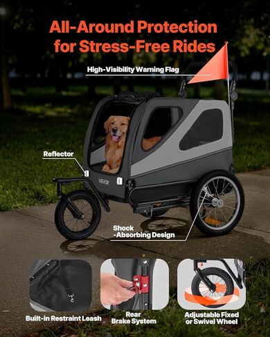 VEVOR Dog Bike Trailer, Supports up to 100 lbs, 2-in-1 Pet Stroller Cart Bicycle Carrier for Small & Large Dogs, Easy Folding Frame with Quick Release Wheel, Universal Bicycle Coupler, Internal Leash in Saudi Arabia