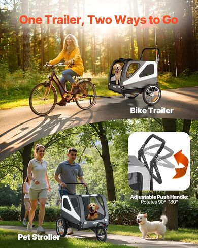 VEVOR Dog Bike Trailer, Supports up to 100 lbs, 2-in-1 Pet Stroller Cart Bicycle Carrier for Small & Large Dogs, Easy Folding Frame with Quick Release Wheel, Universal Bicycle Coupler, Internal Leash in Saudi Arabia