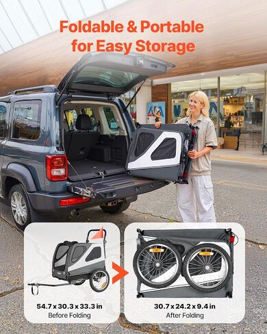 VEVOR Dog Bike Trailer, Supports up to 100 lbs, 2-in-1 Pet Stroller Cart Bicycle Carrier for Small & Large Dogs, Easy Folding Frame with Quick Release Wheel, Universal Bicycle Coupler, Internal Leash in Saudi Arabia