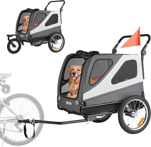 VEVOR Dog Bike Trailer, Supports up to 100 lbs, 2-in-1 Pet Stroller Cart Bicycle Carrier for Small & Large Dogs, Easy Folding Frame with Quick Release Wheel, Universal Bicycle Coupler, Internal Leash in Saudi Arabia
