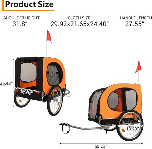 Dog Bike Trailer, Pet Cart Bicycle Carrier with Oxford Fabric, 88Lbs Capacity Folding Dog Carrier, 16" Air Tires, Adaptive Bicycle Coupler in Saudi Arabia