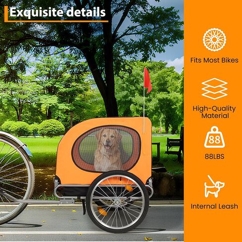 Dog Bike Trailer, Pet Cart Bicycle Carrier with Oxford Fabric, 88Lbs Capacity Folding Dog Carrier, 16" Air Tires, Adaptive Bicycle Coupler in Saudi Arabia