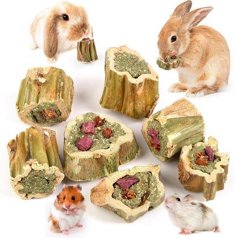 ألعاب Abizoo Rabbit Chew For Bunny Natural Papaya Wood Chew مع قش البرسيم العضوي ، والجزر المجفف ، والتفاح والبطاطا الحلوة للأرانب الخنازير غينيا الهامستر شينشيلاس جيربيلز (3.5 أوقية/100 جرام) in Kuwait