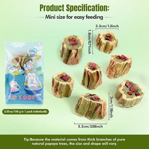 ألعاب Abizoo Rabbit Chew For Bunny Natural Papaya Wood Chew مع قش البرسيم العضوي ، والجزر المجفف ، والتفاح والبطاطا الحلوة للأرانب الخنازير غينيا الهامستر شينشيلاس جيربيلز (3.5 أوقية/100 جرام) in Kuwait