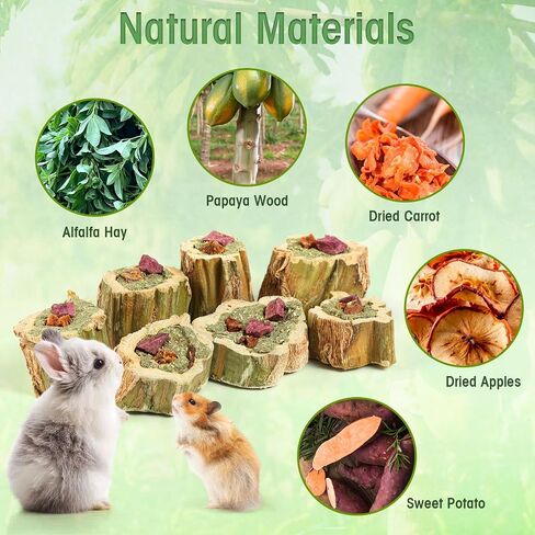 ألعاب Abizoo Rabbit Chew For Bunny Natural Papaya Wood Chew مع قش البرسيم العضوي ، والجزر المجفف ، والتفاح والبطاطا الحلوة للأرانب الخنازير غينيا الهامستر شينشيلاس جيربيلز (3.5 أوقية/100 جرام) in Kuwait