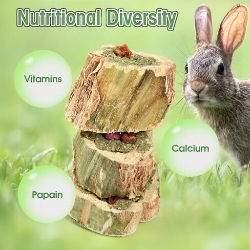 ألعاب Abizoo Rabbit Chew For Bunny Natural Papaya Wood Chew مع قش البرسيم العضوي ، والجزر المجفف ، والتفاح والبطاطا الحلوة للأرانب الخنازير غينيا الهامستر شينشيلاس جيربيلز (3.5 أوقية/100 جرام) in Kuwait