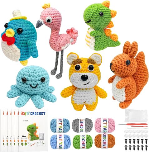FHFTHYH 6PCS CROCHET KIT للمبتدئين ، حرفة DIY للبالغين والأطفال ، هدية رائعة لعشاق الكروشيه ، وأطقم الحيوانات الكروشيه مع مقاطع فيديو خطوة بخطوة ، خيوط ، خطاف الكروشيه ، عطلة عيد الميلاد in Kuwait