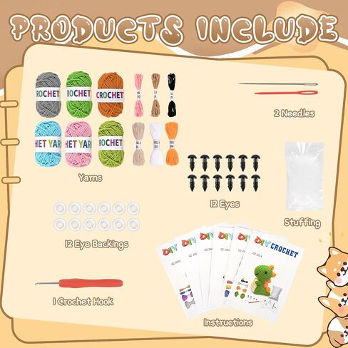 FHFTHYH 6PCS CROCHET KIT للمبتدئين ، حرفة DIY للبالغين والأطفال ، هدية رائعة لعشاق الكروشيه ، وأطقم الحيوانات الكروشيه مع مقاطع فيديو خطوة بخطوة ، خيوط ، خطاف الكروشيه ، عطلة عيد الميلاد in Kuwait