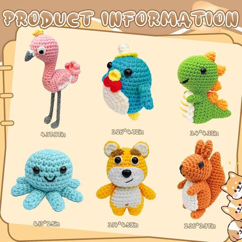 FHFTHYH 6PCS CROCHET KIT للمبتدئين ، حرفة DIY للبالغين والأطفال ، هدية رائعة لعشاق الكروشيه ، وأطقم الحيوانات الكروشيه مع مقاطع فيديو خطوة بخطوة ، خيوط ، خطاف الكروشيه ، عطلة عيد الميلاد in Kuwait