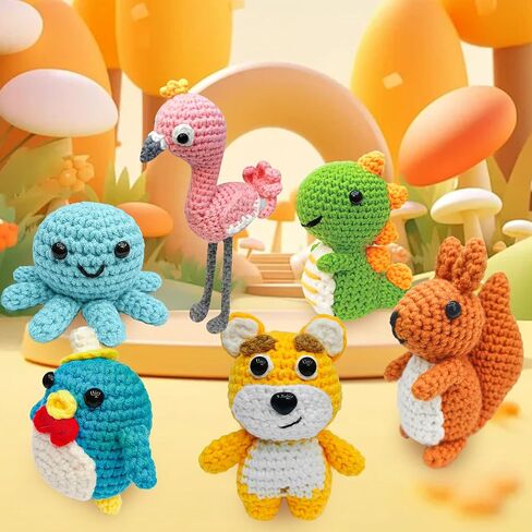 FHFTHYH 6PCS CROCHET KIT للمبتدئين ، حرفة DIY للبالغين والأطفال ، هدية رائعة لعشاق الكروشيه ، وأطقم الحيوانات الكروشيه مع مقاطع فيديو خطوة بخطوة ، خيوط ، خطاف الكروشيه ، عطلة عيد الميلاد in Kuwait