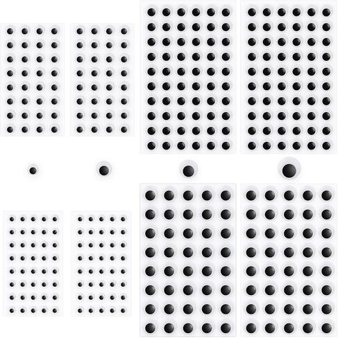Googly Eyes Stickers, 8 Sheets Self Adhesive Wiggle Googly Eyes for Crafts, Black White Wiggle Eye Assorted Small Size 8mm 10mm 12mm 15mm for DIY Doll Making Sewing Decoration, Easy Peel and Stick in Kuwait