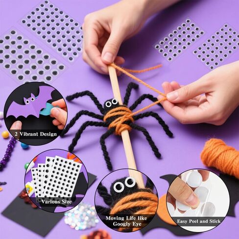 Googly Eyes Stickers, 8 Sheets Self Adhesive Wiggle Googly Eyes for Crafts, Black White Wiggle Eye Assorted Small Size 8mm 10mm 12mm 15mm for DIY Doll Making Sewing Decoration, Easy Peel and Stick in Kuwait