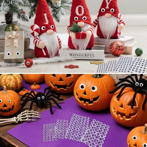 Googly Eyes Stickers, 8 Sheets Self Adhesive Wiggle Googly Eyes for Crafts, Black White Wiggle Eye Assorted Small Size 8mm 10mm 12mm 15mm for DIY Doll Making Sewing Decoration, Easy Peel and Stick in Kuwait