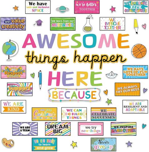 Classroom Bulletin Board Decoration Set Awesome Things Happen Here Encouraging Motivational Cutouts for School Home Office Whiteboard Chalkboard Decor Supplies in Saudi Arabia
