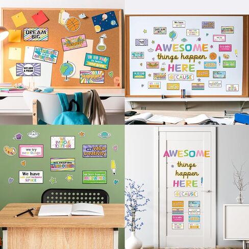 Classroom Bulletin Board Decoration Set Awesome Things Happen Here Encouraging Motivational Cutouts for School Home Office Whiteboard Chalkboard Decor Supplies in Saudi Arabia