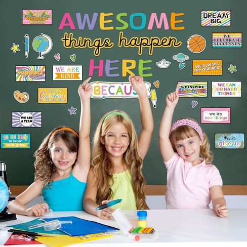 Classroom Bulletin Board Decoration Set Awesome Things Happen Here Encouraging Motivational Cutouts for School Home Office Whiteboard Chalkboard Decor Supplies in Saudi Arabia