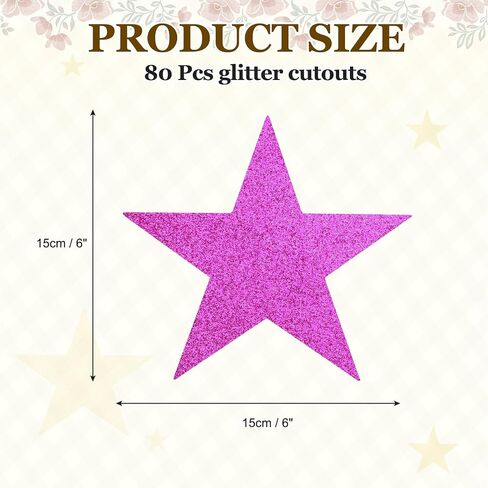 Meccanixity 80 PCS Clitter Star Cletouts ، 6 بوصة ورقة لمعان النجوم ، حلويات قطع الرموز لإصابة مستلزمات الحفلات الحائط ، Rose Red in Kuwait