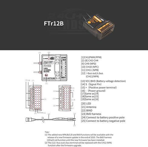 Flysky FTr12B 12 Channel 2.4ghz Dual Antenna PWM PPM i.Bus S.Bus Receiver, Adaptation PL18 NB4 NB4 Lite AFHDS3 Transmitter for Rc Airplaner Engineering Vehicle in Saudi Arabia